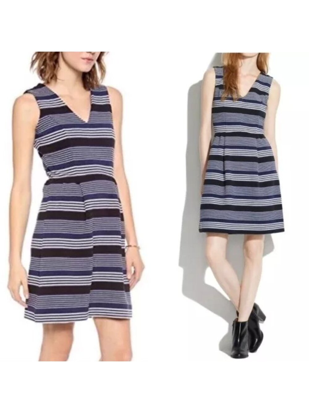 Madewell Size S Blue White Gallerist Stripemix Sleeveless V-Neck Ponte Dress